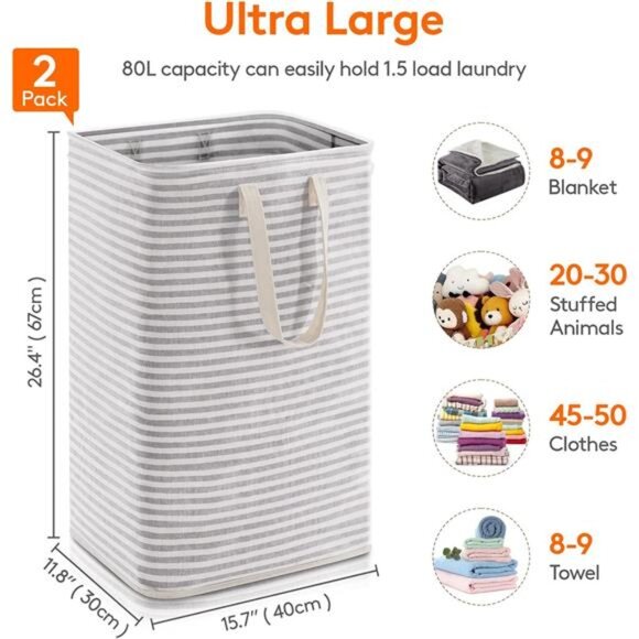 2 Pack Laundry Hamper Large Collapsible Laundry Baskets, Freestanding Waterproof - Picture 2 of 7
